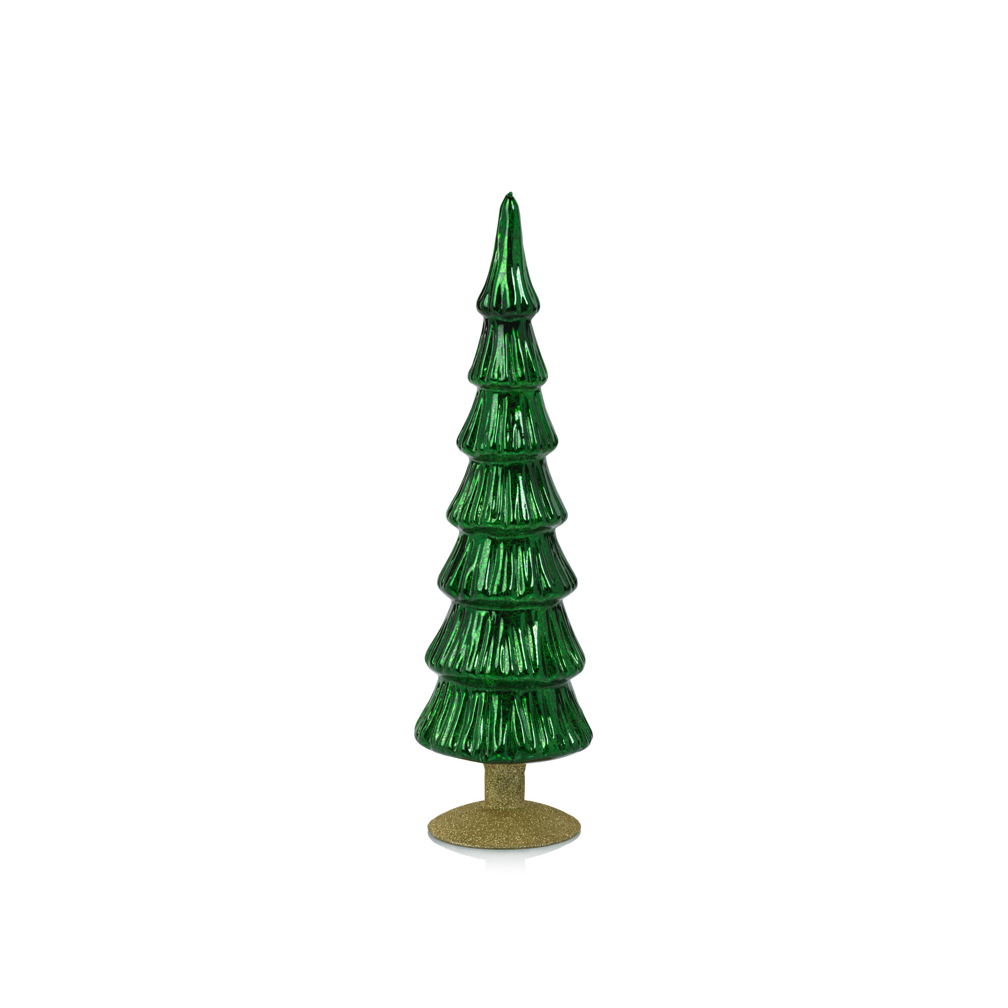 Merrigan Light Green Glass Tree on Gold Glitter Base, Set of 2, 15.25" H x 3.5" W x 3.5" D, Green/Gold