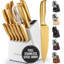 Ensemble de couteaux 15 pièces Zulay Kitchen Premium avec bloc en bois naturel et aiguiseur intégré-103385645-103385640-103385648