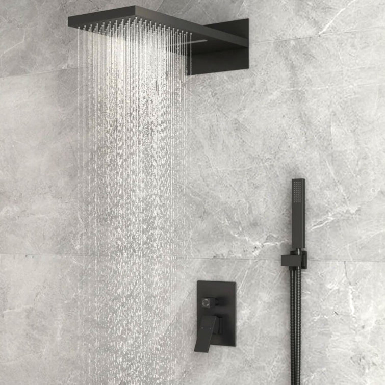 Cascade Bliss Modern Luxury 3-Function Shower Faucet Set, Complete Shower System with 22" x 9" Waterfall & Rainfall Shower Head, Handheld Shower and Pressure Balancing Valve