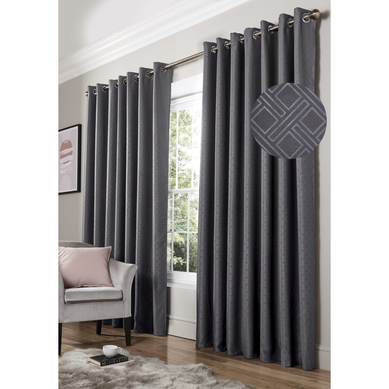 Yeldell Diamond Eyelet Room Darkening Curtains, 229 W x 229 D cm, Charcoal