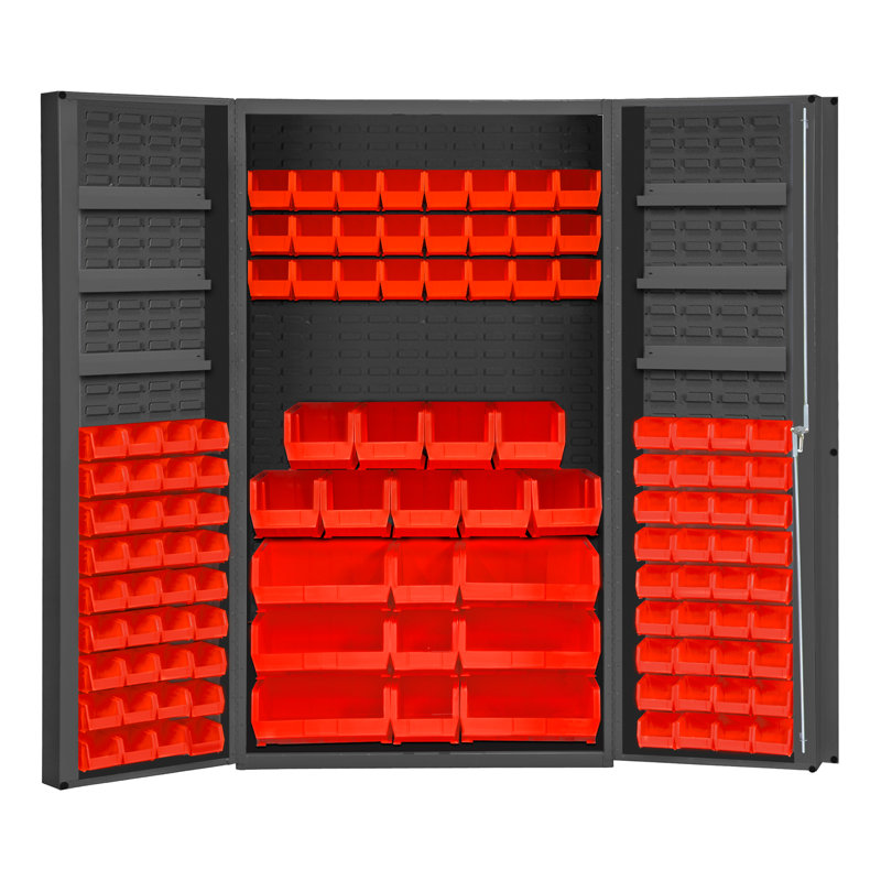 Retford Single Storage Cabinet ( 72'' H x 48.13'' W x 24.56'' D), Gray/Red