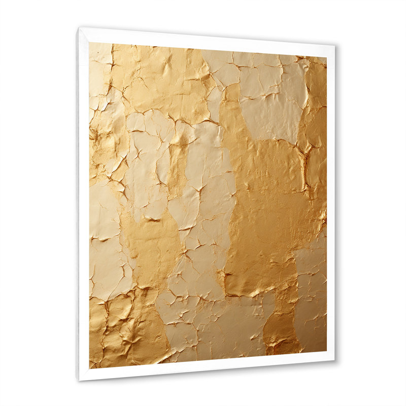 «Gentle Abundance Retro Gold Abstract», reproduction sur toile, Cadre simple blanc, H 32 po x l 16 po x P 1 po