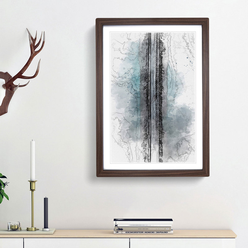 Lake Road in Abstract - Picture Frame Graphic Art Print on MDF, 36cm H x 27cm W x 2cm D, Walnut Framed