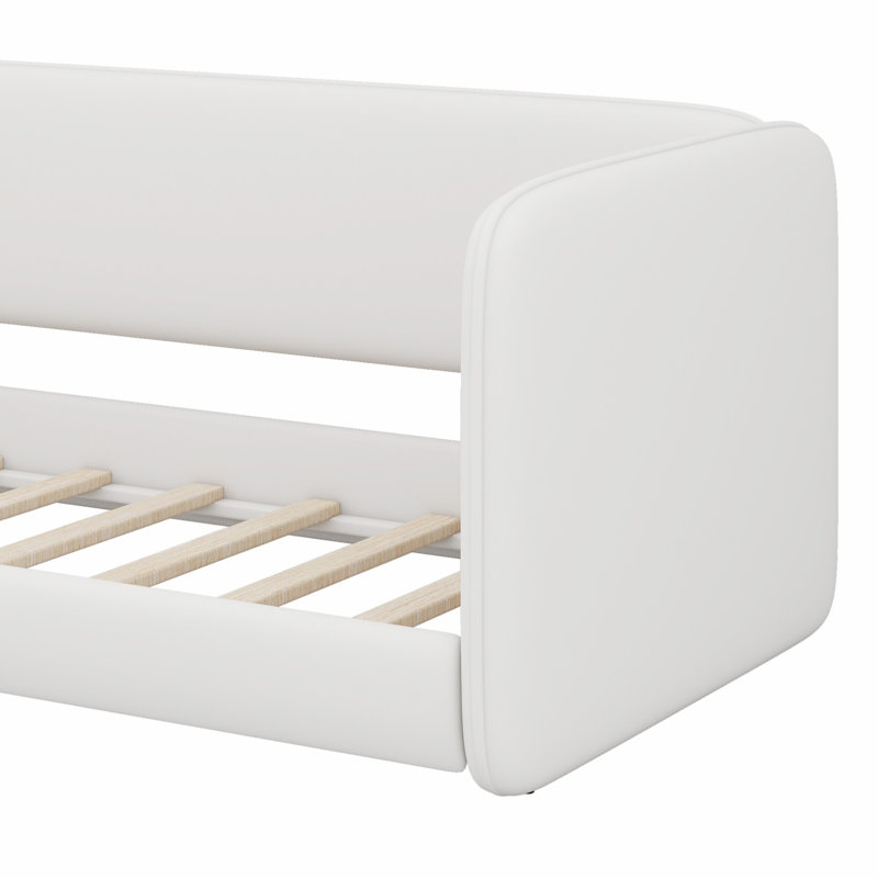 Lit robuste avec tête de lit et accoudoirs intégrés, Beige
