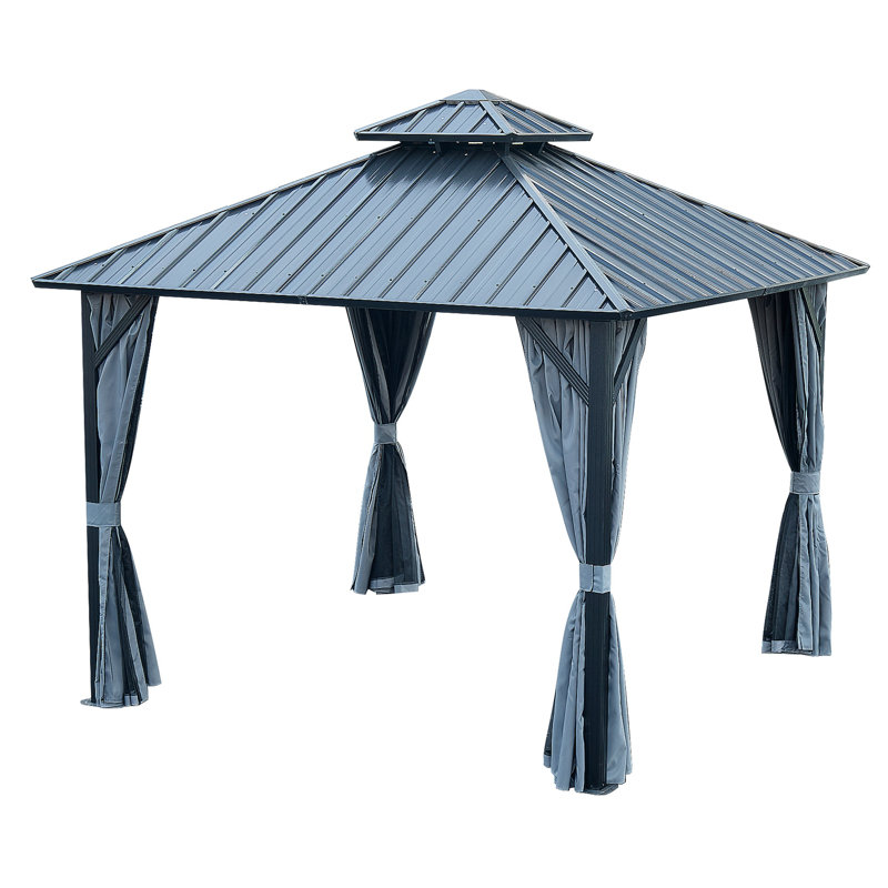 Elisha Patio Aluminum Gazebo, Gray, 115" H x 120" W x 120" D