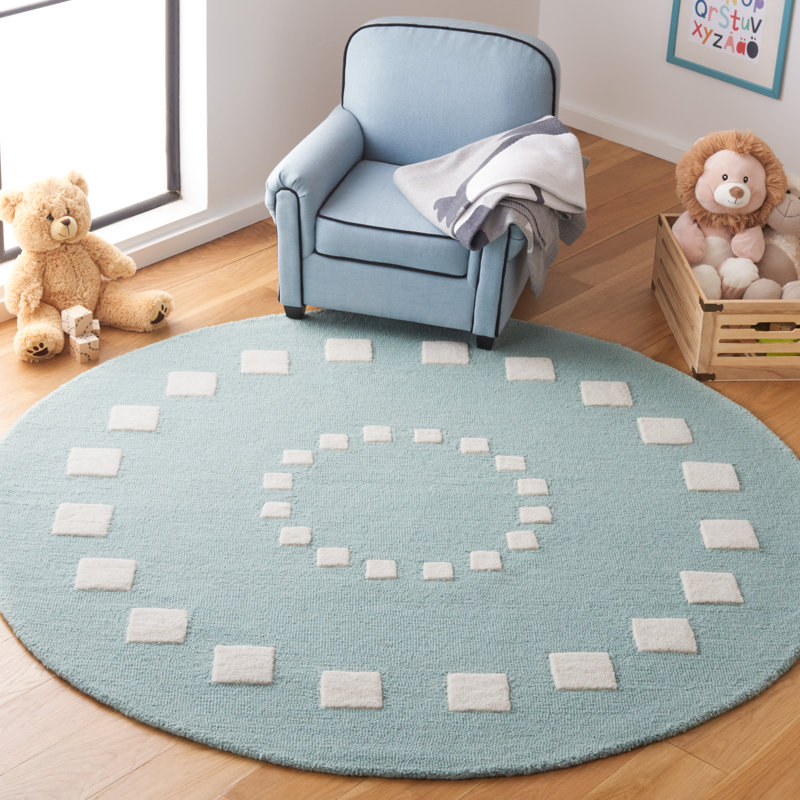 Safavieh Kids Hand Tufted 85% Wool And 15% Cotton With Latex Geometric Rug, Round 5'