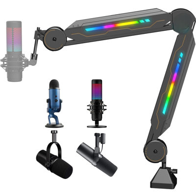 Bras RVB RVB, support de micro réglable TONOR avec lumière RVB, adaptateur de 5/8 po, excellente compatibilité, support de ciseaux à flèche rotative pour jouer, diffuser en continu, baladodiffuser, film sur T90