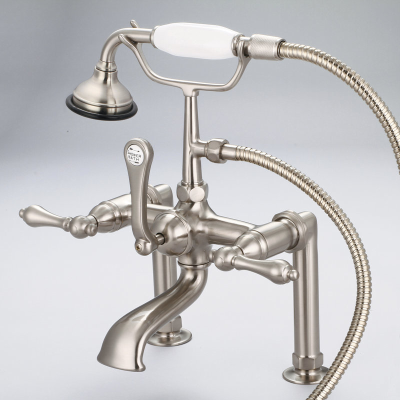 Stonington Deck Tub Spout, Lever Handles, Brushed Nickel
