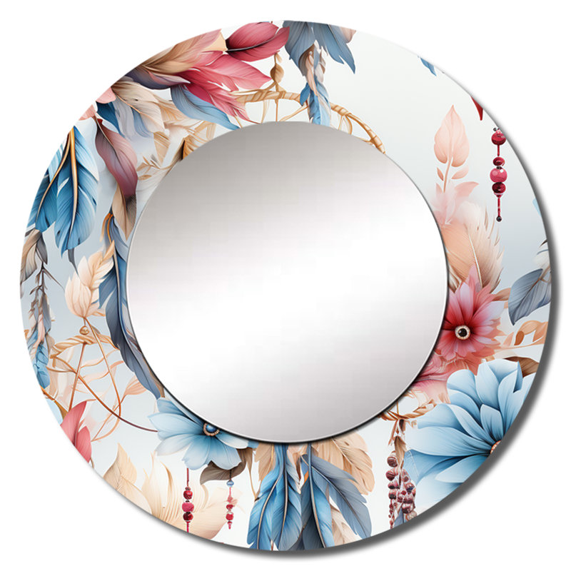 Motif bohème rose et bleu Dreamcatchers - miroir rond floral_MTMIR123764, 23 po x 23 po