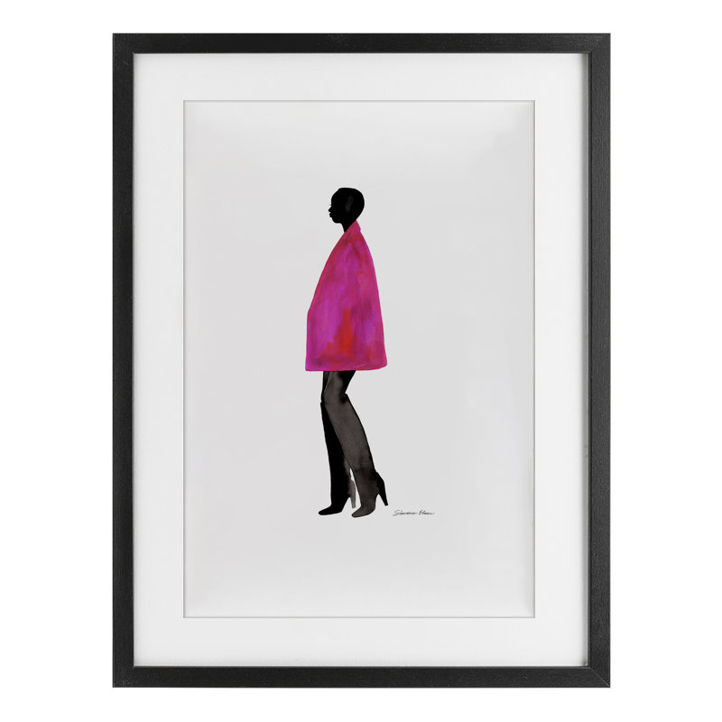 Reproduction sous verre fuchsia rose par Simone Elum, H 20 po x l 14 po, Cadre noir minuit