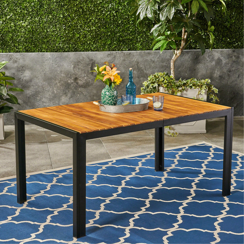 Table de salle à manger moderne en bois avec base en fer - 61 po X P 35,5 po, H 30,5 po, surface protégée et fer, 59,3 l 35,5 l 30 po, renversement, facile à nettoyer
