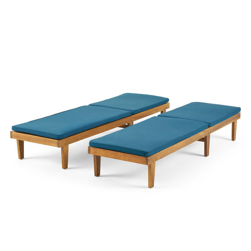 Chaise longue avec coussins Muir Sun, Structure teck / coussins bleu