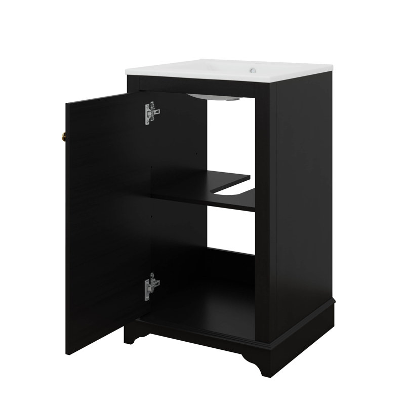 Meuble-lavabo de 20 po avec lavabo en céramique, armoire de rangement simple autoportante avec porte à fermeture douce et tablette réglable