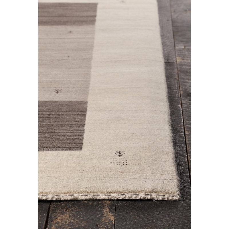 Tapis crème/brun en laine noué la à la main Roxanne, 9 pi x 13 pi