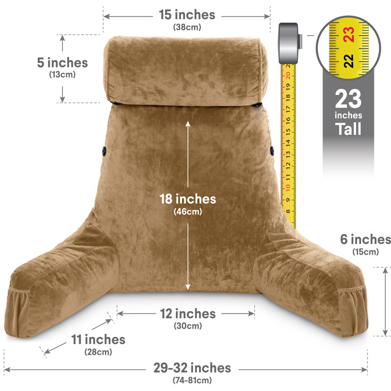Tan Microsuede Memory Foam Reading Pillow with Arms