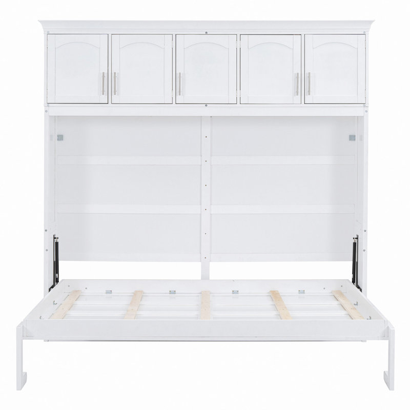 Murphy Bed Wall Bed With Top Cabinets, White, Queen