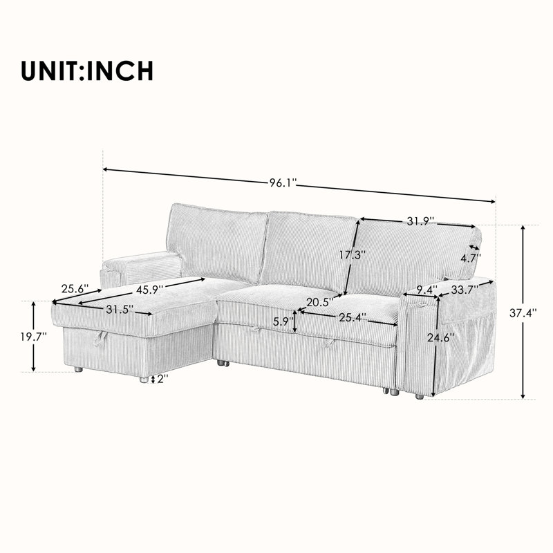 Upholstery Sleeper Sectional Sofa, Gray