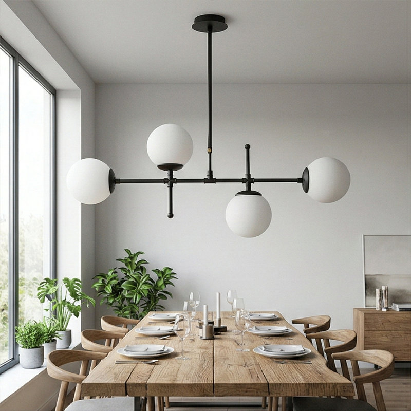 Hamilton 4 - Light Sputnik Chandelier, 32.4" H x 42.5" W x 5.9" D, Black, Beige