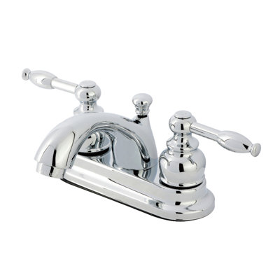 Kingston Brass Knight Two-Handle 3-Hole Deck Mount 4" Centerset Bathroom Faucet with Plastic Pop-Up