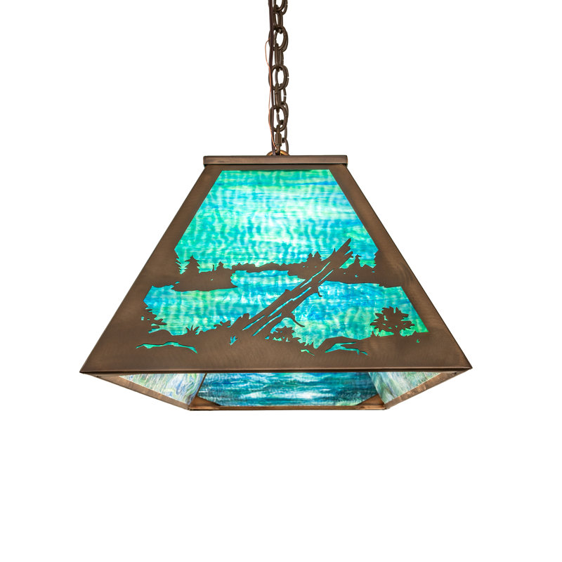 48" Long Wolf At Lake Oblong Pendant