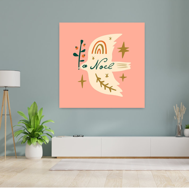 Happychristmasno04 Minimalist Modern Whimsical Bird Winter Landscape Wall Art Print 1 Piece Wrapped Canvas Wall Art
