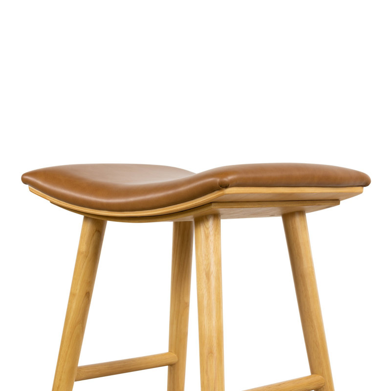 Union Wallis Belfast Solid Wood Stool, Counter Stool (26" Seat Height), Faux Leather - Sierra Butterscotch/Smoked Natural