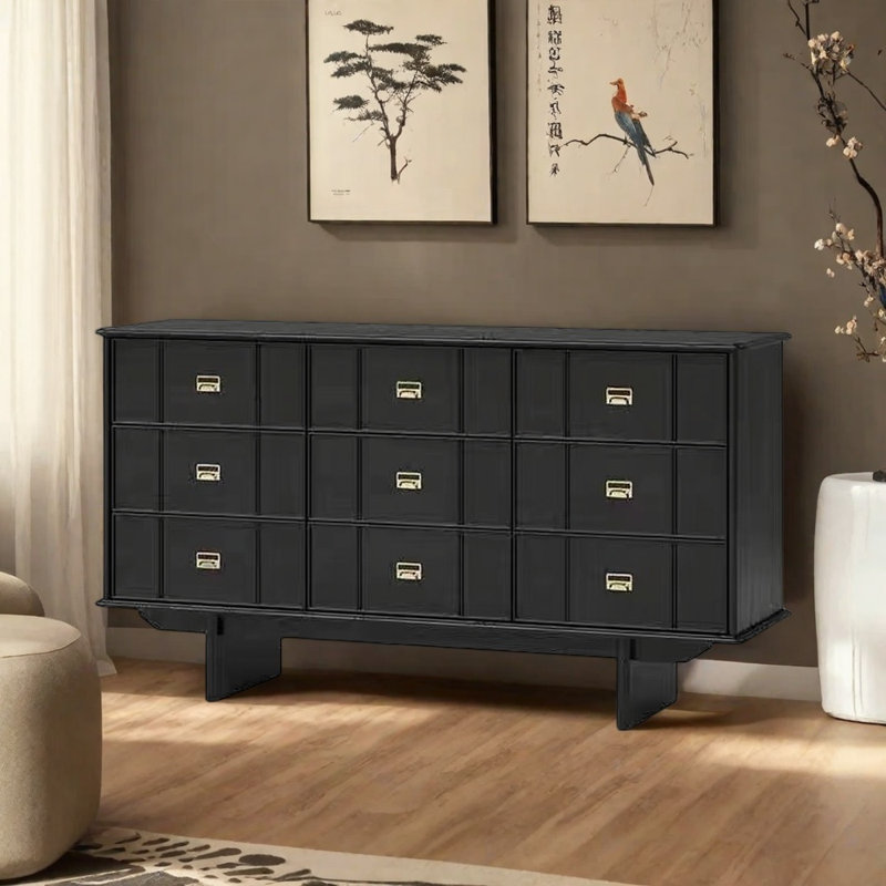 Buffet multi-tiroirs de style rétro, Noir