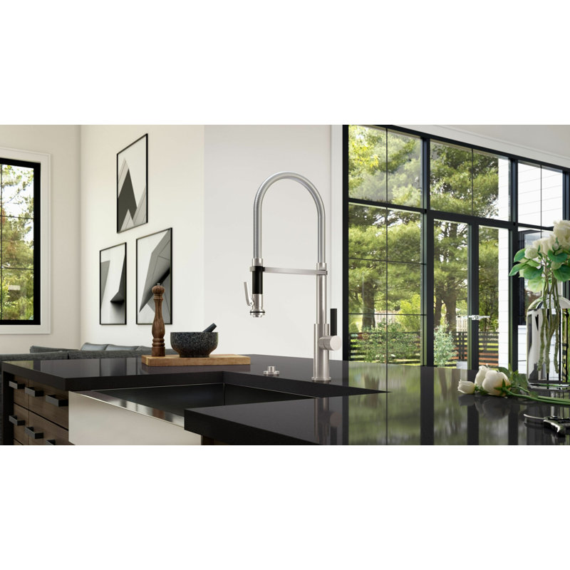 Corsano Contemporary Culinary Pull-Out Kitchen Faucet with Squeeze Sprayer and BFB Series Handle, Lifetime Satin Gold