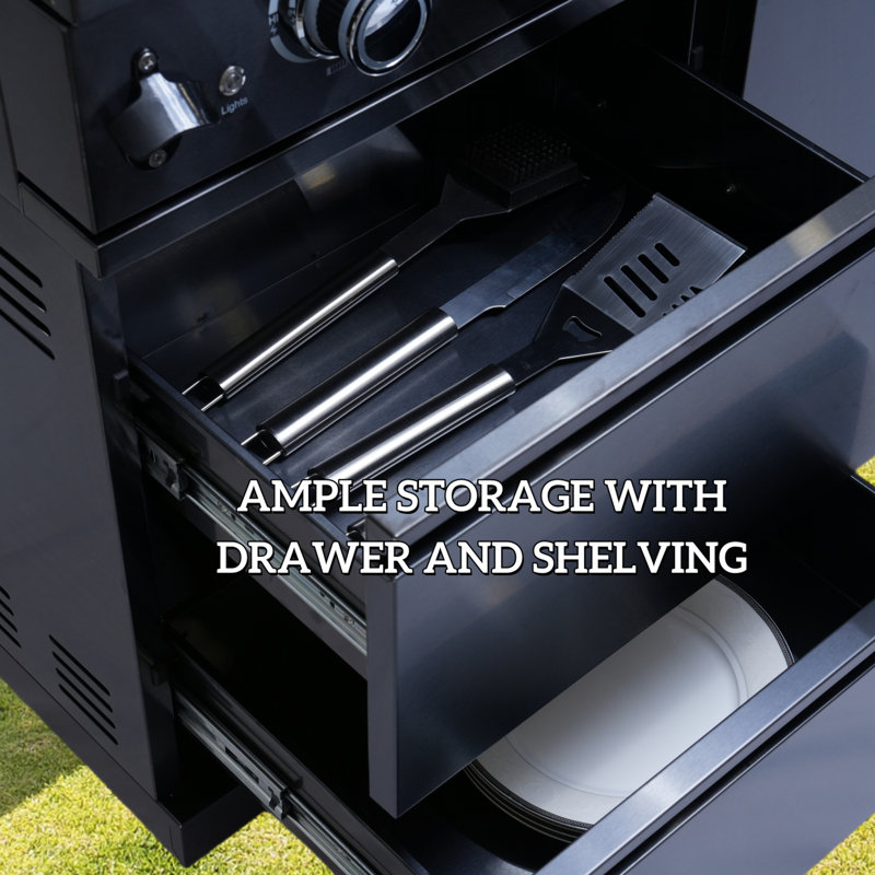 Barbecue 46 pouces avec 4 brûleurs et 72 000 îlots pour l'extérieur avec refroidisseur à vin, trousse, roulettes pour manœuvrer les lumières halogènes et le contrôle de la température