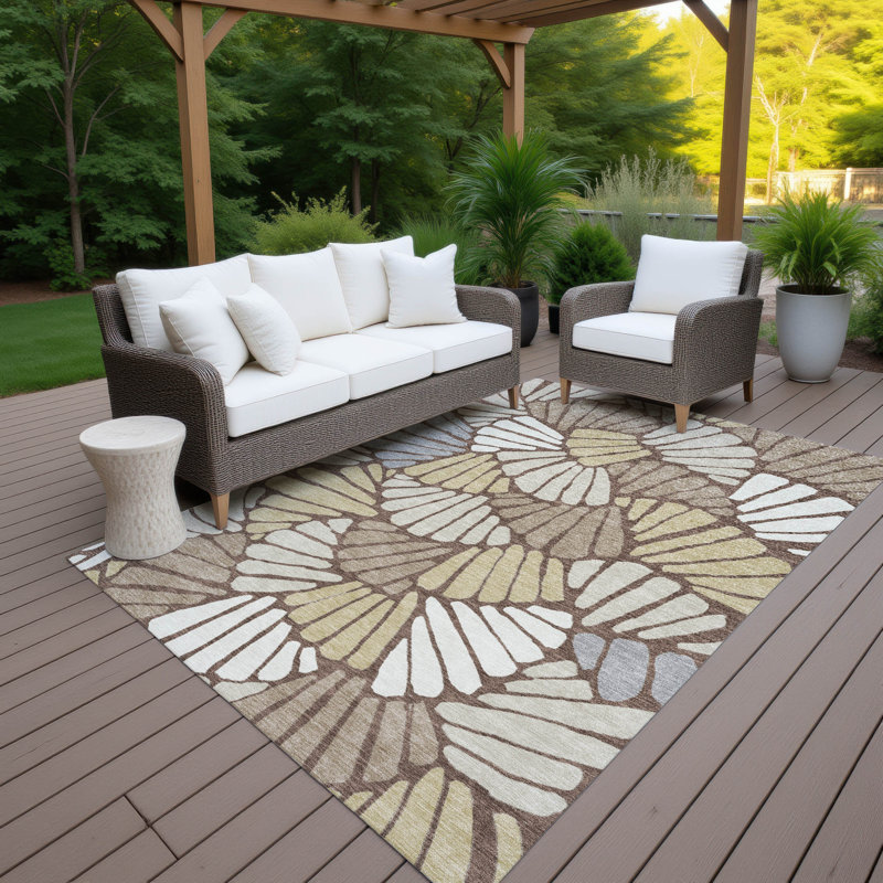 Machine Washable Indoor/Outdoor Jozwiak ACN2384 Floral Rug, Rectangle 10' x 14'