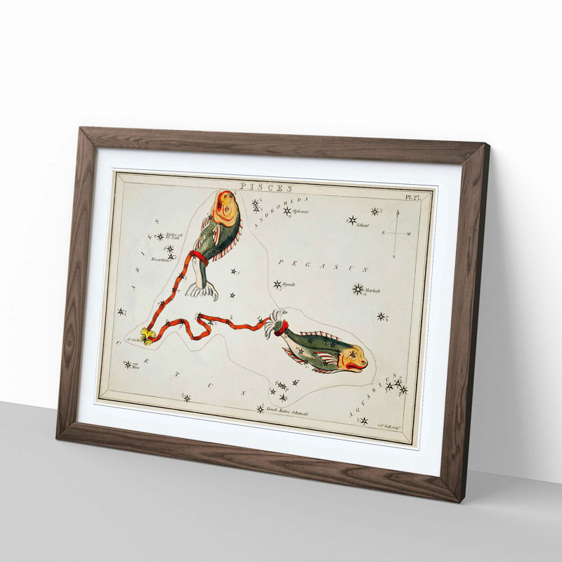 Astronomical Zodiac Chart Of The Pisces - Single Picture Frame Painting, 24cm H x 33cm W x 2cm D, Walnut