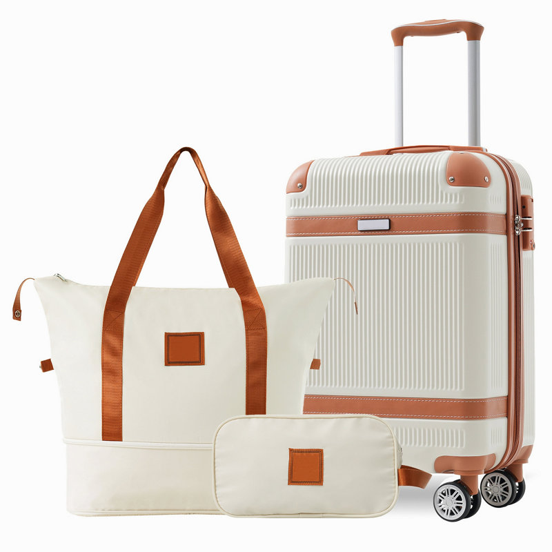 Ensemble de valises Hardshell 3 pièces, valise de cabine 20 pouces avec roulettes, verrou TSA, ABS léger et durable pour le voyage, crème
