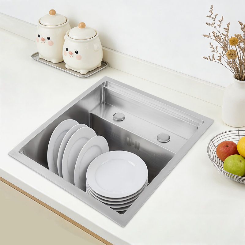 16.9'' W Drop-In Single Bowl Stainless Steel Kitchen Sink w/ Faucet