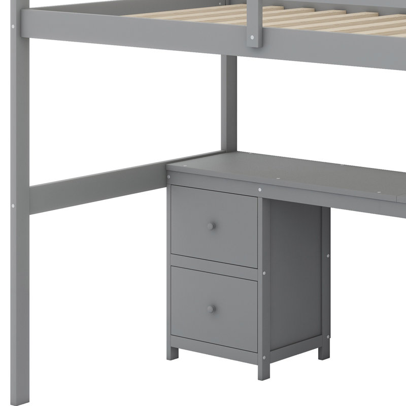 Structure de lit mezzanine avec bureau intégré et tiroirs de rangement doubles, Gris