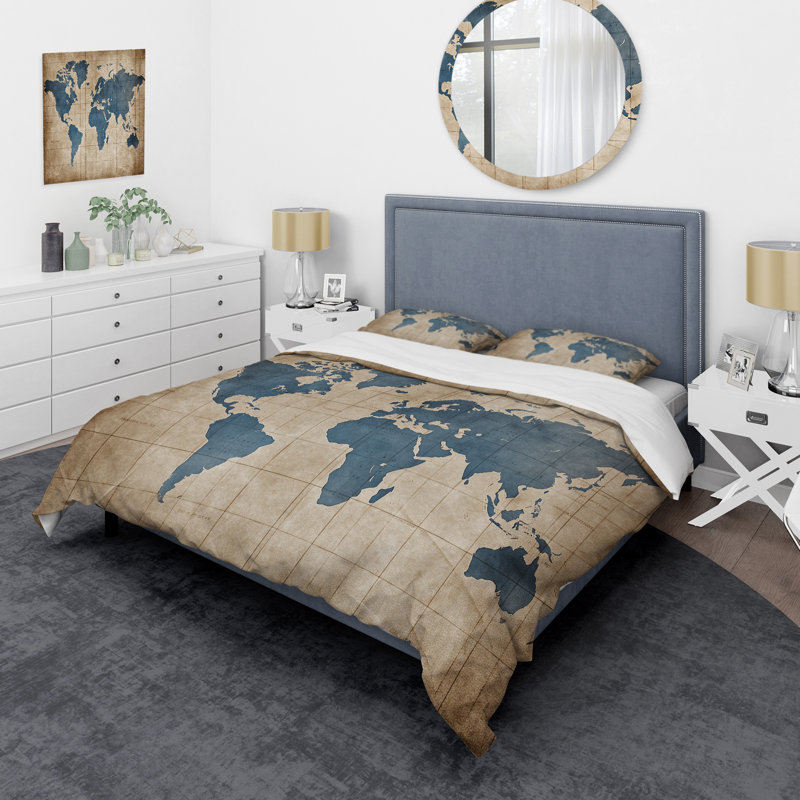 Ensemble de housse de couette en microfibre / polyester ancienne carte du monde II