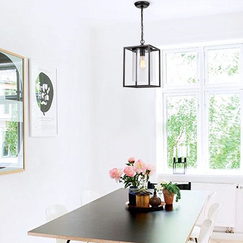 Luminaire suspendu carré noir antique à 1 lumière de 8,9 po Willy