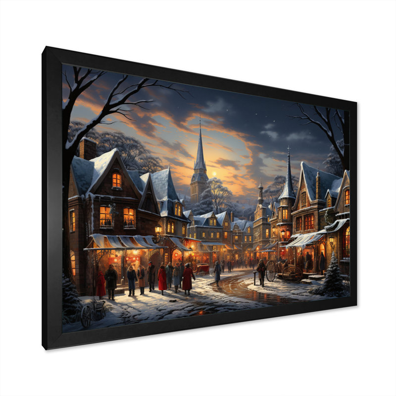 «Winter Village Carnival III», impression d'art mural, H 30 po x l 40 po x P 1,5 po, Cadre simple noir
