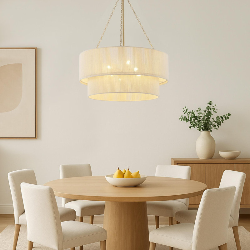 23.6" 6-Light Modern Rope Drum Chandelier, Gold
