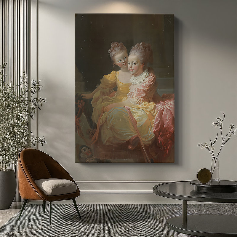 Les deux sœurs (Les deux sœurs) - Toile tendue avec châssis par Jean-Honoré Fragonard, 32 x 48