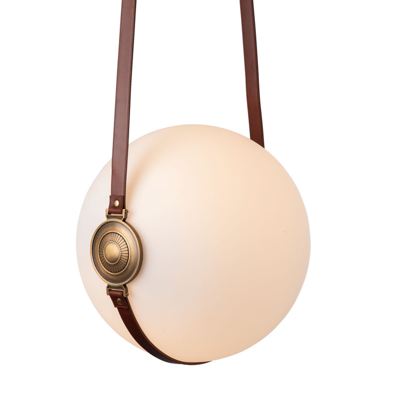 Derby 1 - Light Single Globe LED Pendant with Leather Accents, 31" H x 10.9" W x 10" D, Polished Nickel, British Brown