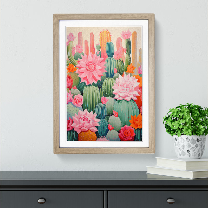 Cactus Abstract No.2 - Framed Print, Oak Framed, 64cm H x 46cm W x 2cm D