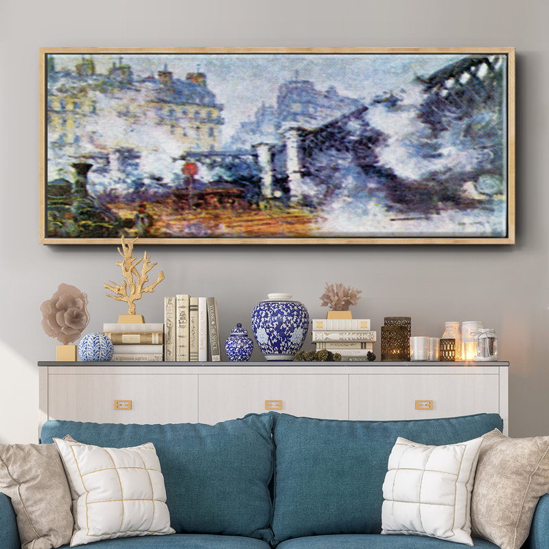 «The Europe Bridge Saint Lazare station in Paris» par Monet, toile encadrée