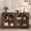Grand buffet rétro à 4 portes avec portes en verre et design arqué, finition espresso-666165086