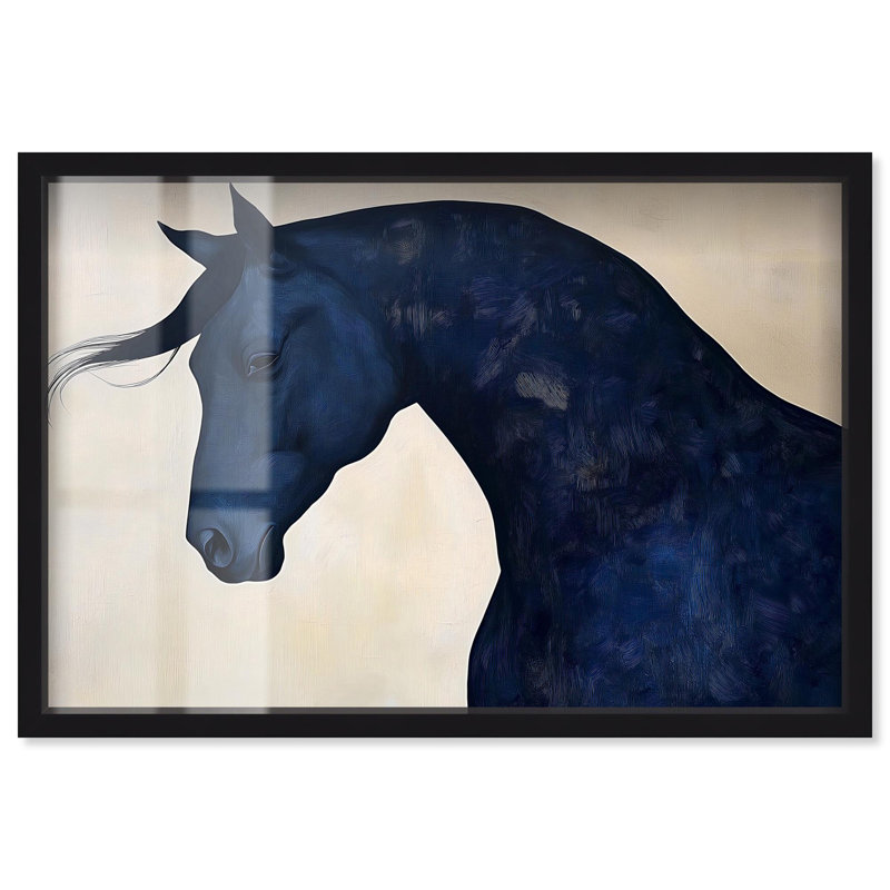 Décoration murale minimaliste «Blue Horse I Shadowbox» par Art Remedy, H 11 po x l 16 po, Noir