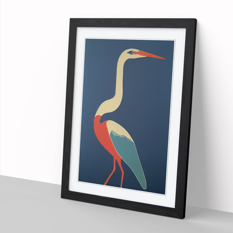 Anjay Heron Bird In Abstract Vol.2 - Picture Frame Print, 64cm H x 46cm W, Walnut