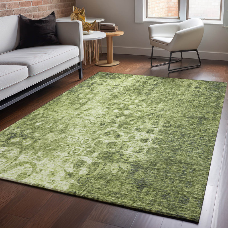 Tapis olive Cerrito AMF577 lavable à la machine de qualité supérieure, Rectangulaire 8 pi x 10 pi