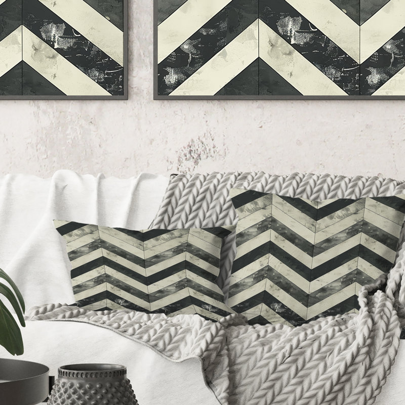 Coussin lombaire gris à motif de chevrons II - Mid-Century