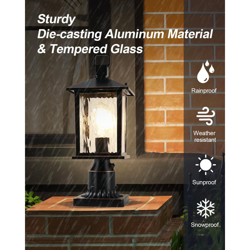 Outdoor Post Light, Hardwired Oil-Rubbed Bronze Pole Lantern with Pier Mount Base