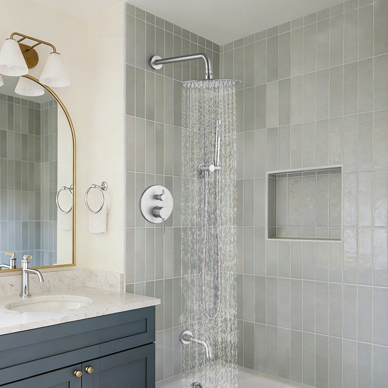 Système de douche mural à pression équilibrée avec bec de baignoire 10 po, Nickel brossé