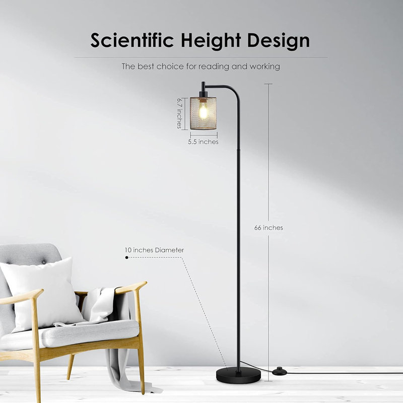 Industrial Floor Lamp With Iron Mesh Shade, 6W LED Bulb, Foot Switch & Smart Plug Compatible